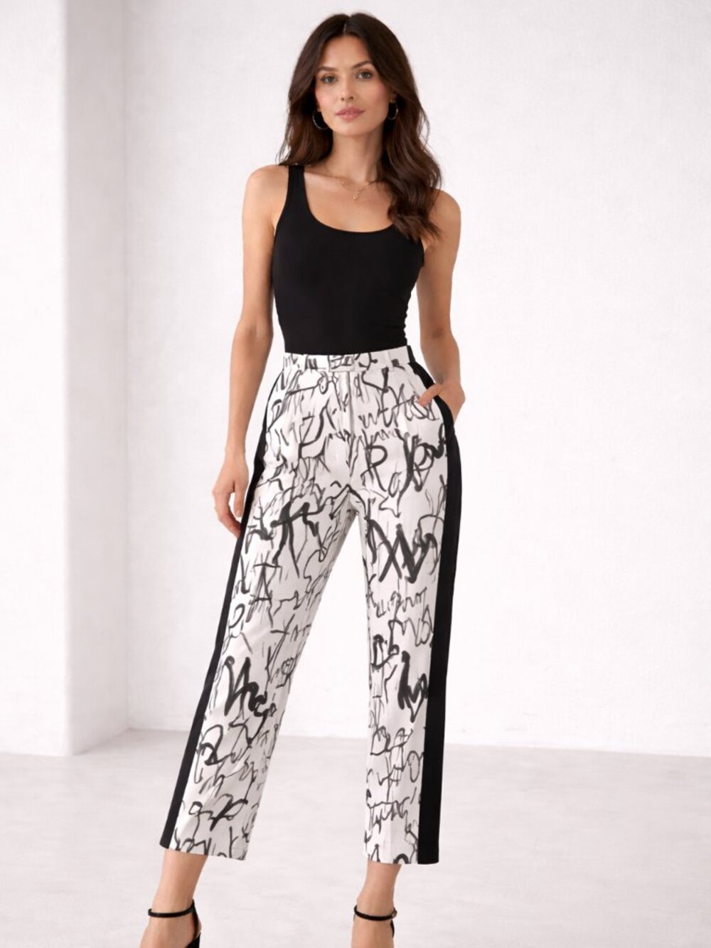 LISETTE L MONTREAL Women's Black/White Ankle Pants Stretch Pull On Size 16 Party